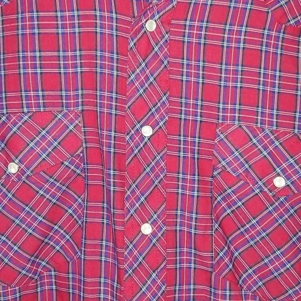 Vintage Wrangler Western Medium Red Plaid Pearl Snap Long Sleeve Shirt Size M - Picture 3 of 8